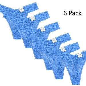 Jenni (6) pairs Thong Plus Size One Size Fits 1X-3X NWT Blue Lace